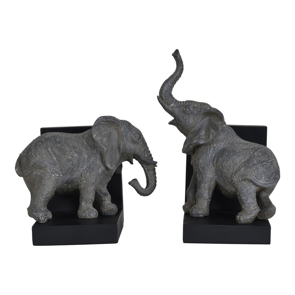 Product photograph of Libra Calm Neutral Collection - Grey Elephant Resin Bookends On Black Base from Olivia's.