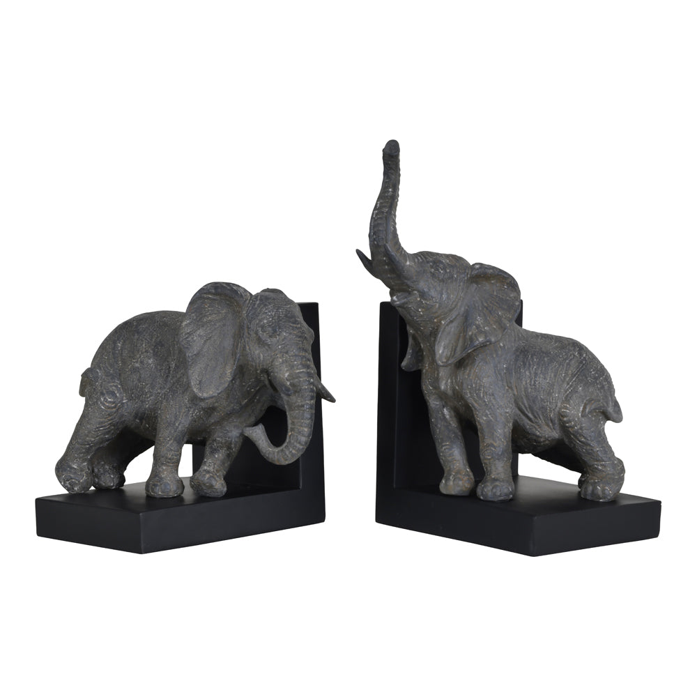 Product photograph of Libra Calm Neutral Collection - Grey Elephant Resin Bookends On Black Base from Olivia's.