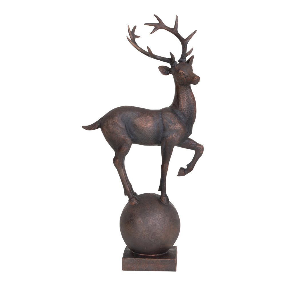 Libra Six Pointer Stag On Decorative Ball Resin Sculpture