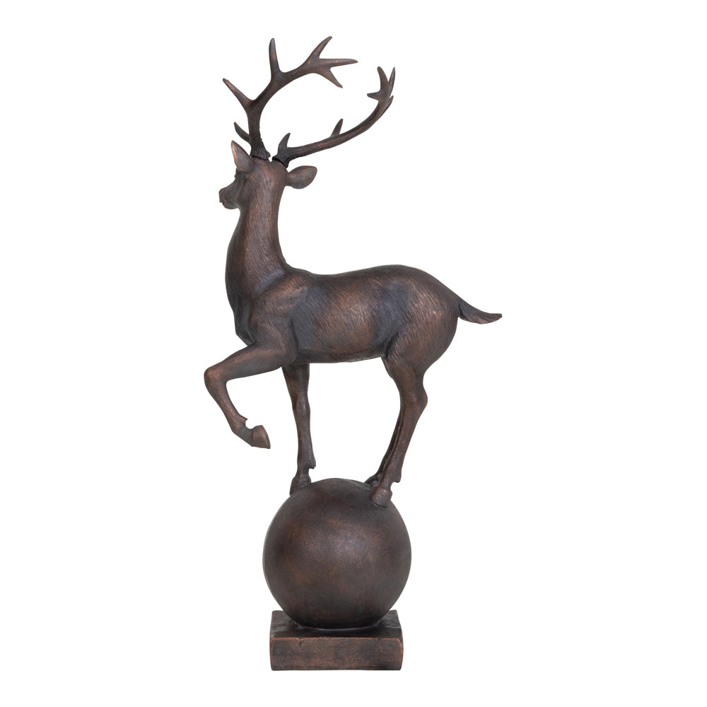 Product photograph of Libra Calm Neutral Collection - Six Pointer Stag On Decorative Ball Resin Sculpture from Olivia's.