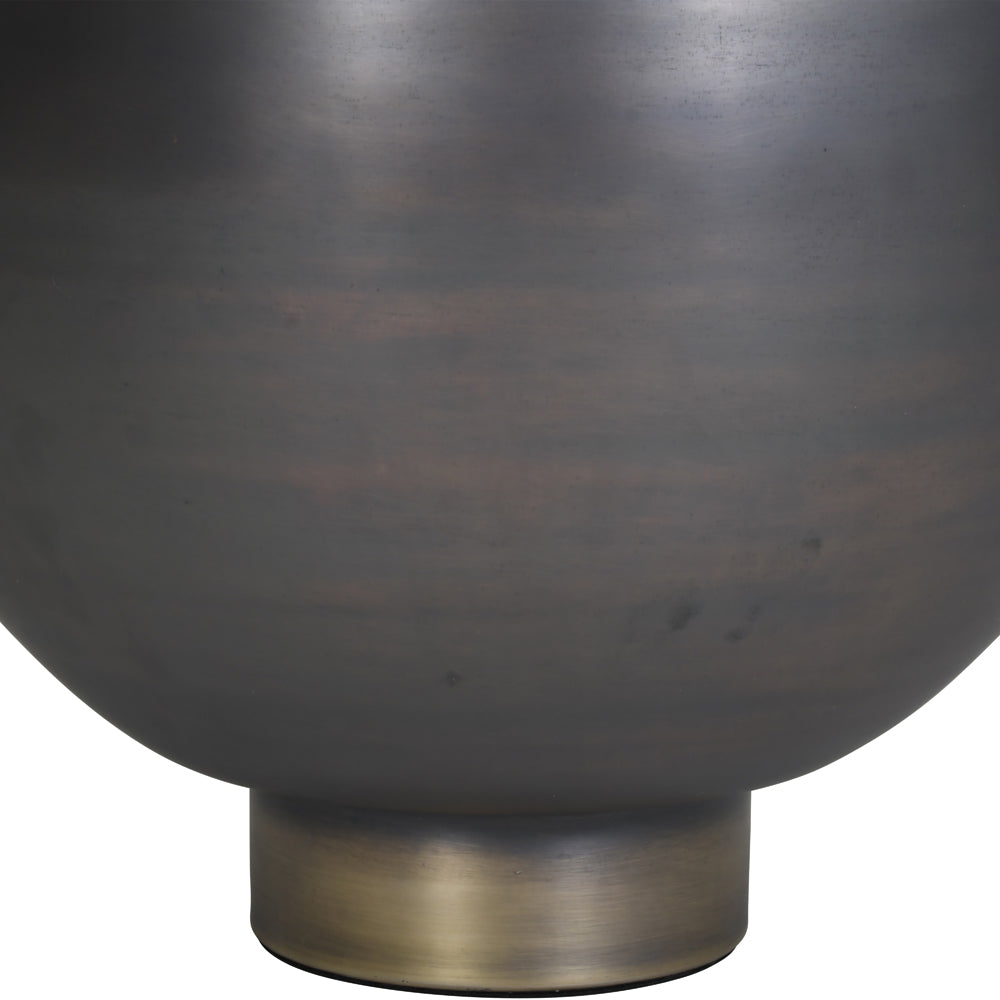Product photograph of Libra Calm Neutral Collection - Arizona Bulbous Burnished Metal Planter With Antique Brass Rim And Base from Olivia's.