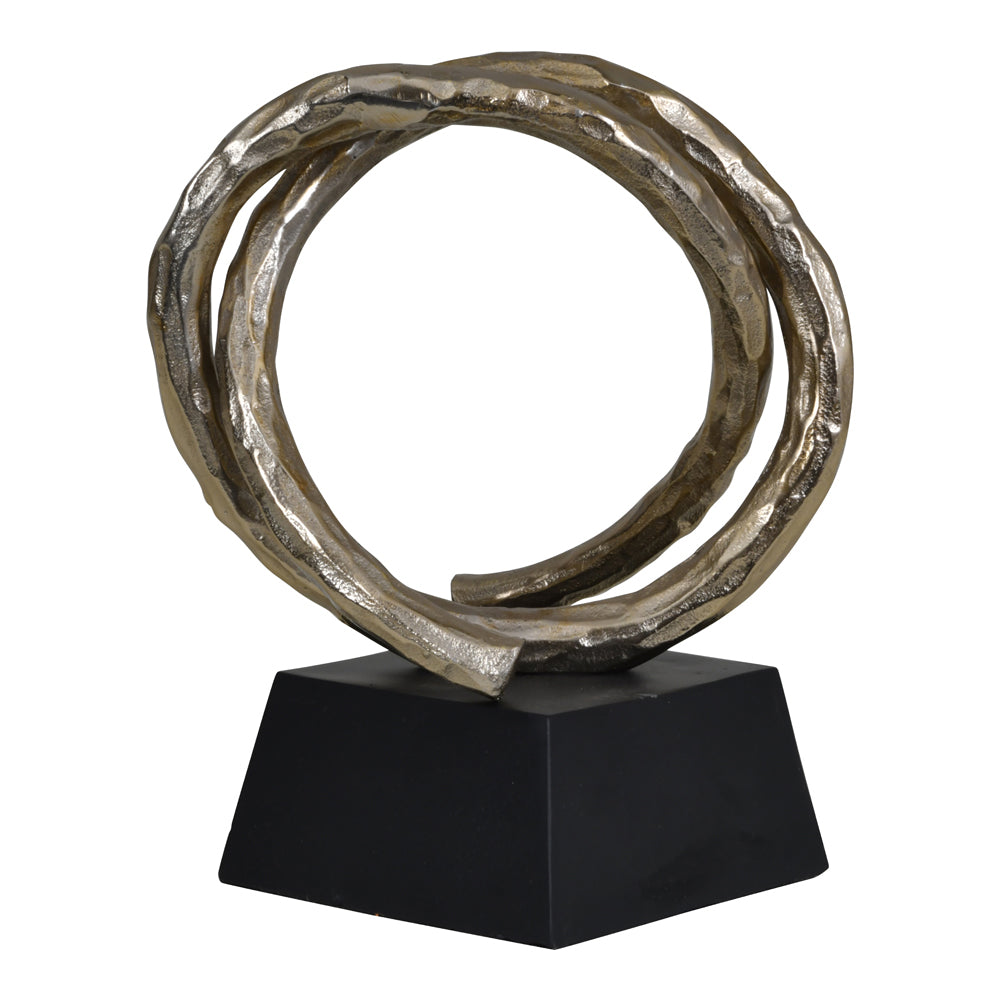 Product photograph of Libra Interiors Savoy Champagne Gold Aluminium Entwined Sculpture On Black Metal Base from Olivia's