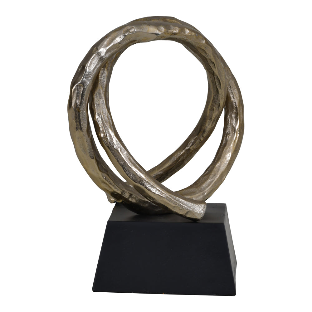 Product photograph of Libra Luxurious Glamour Collection - Savoy Champagne Gold Aluminium Entwined Sculpture On Black Metal Base from Olivia's.