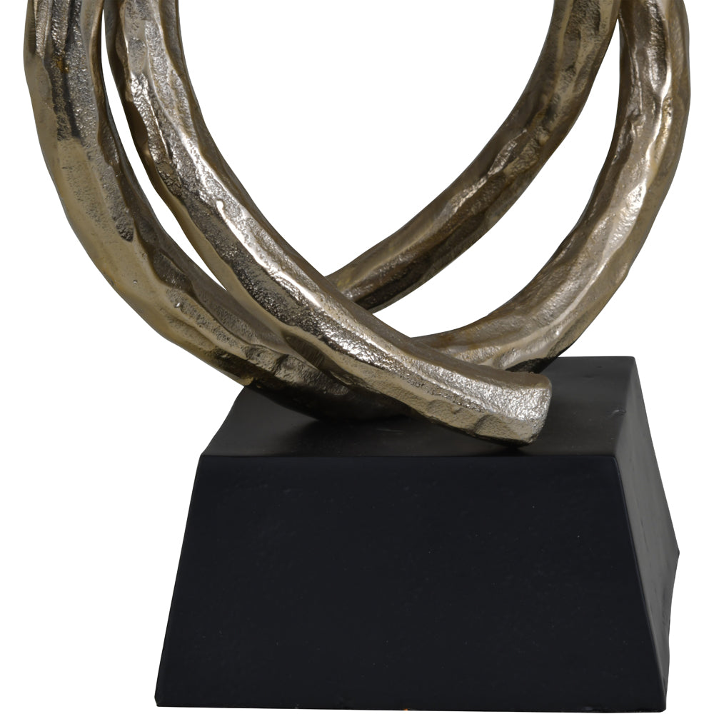 Product photograph of Libra Interiors Savoy Champagne Gold Aluminium Entwined Sculpture On Black Metal Base from Olivia's.