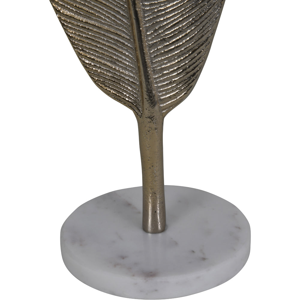 Product photograph of Libra Interiors Savoy Champagne Gold Aluminium Feather Sculpture On White Marble Base from Olivia's.