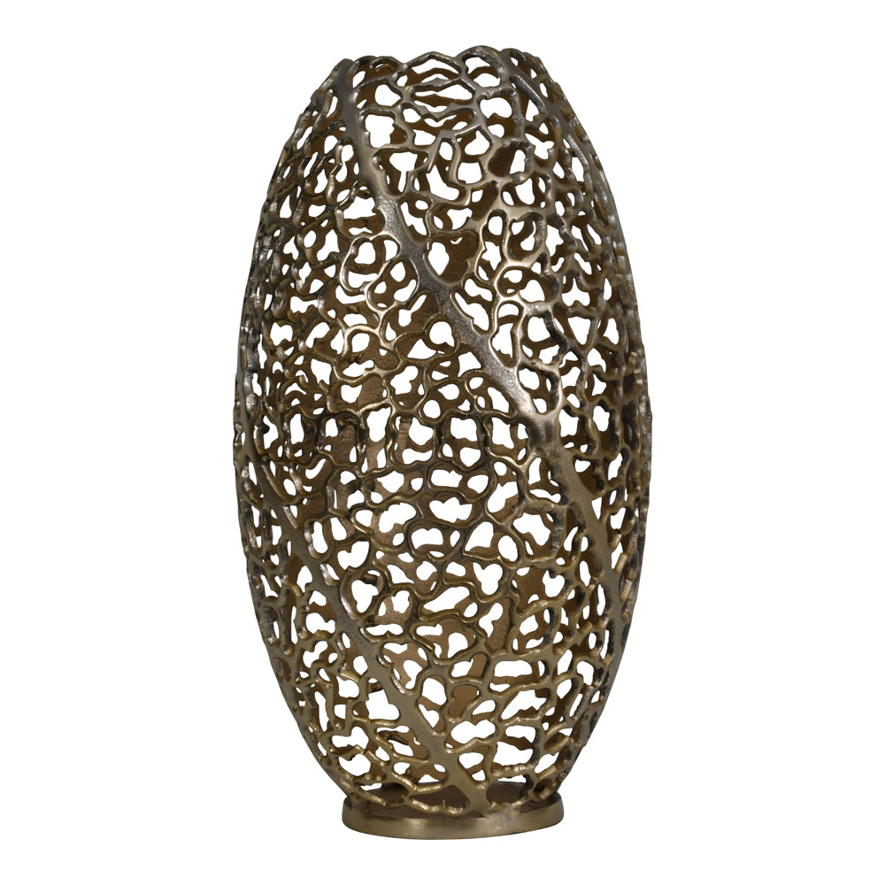 Product photograph of Libra Interiors Aussie Gold Coral Aluminium Barrel Vase from Olivia's