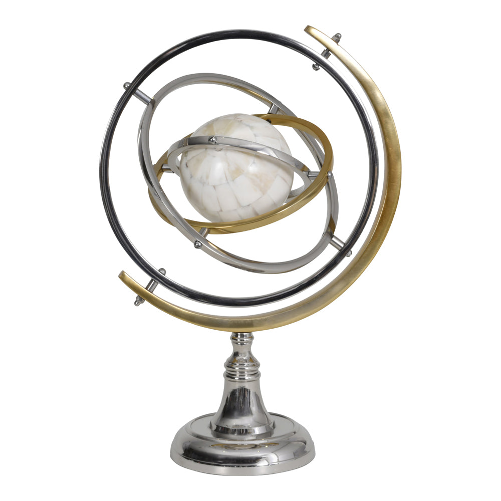 Libra Midnight Mayfair Collection Colley Stainless Steel Armilliary Sculpture With Bone Globe