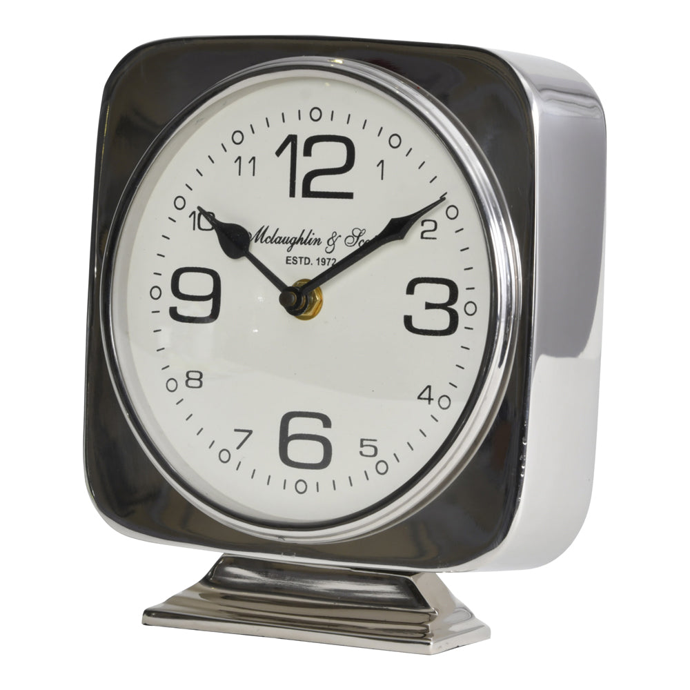 Product photograph of Libra Interiors Vickery Silver Nickel Square Mantel Clock On Stand from Olivia's