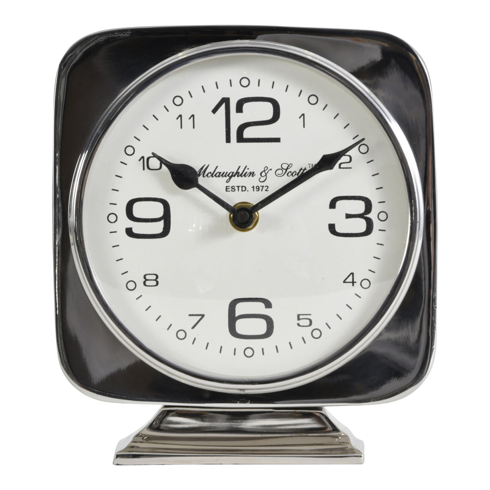 Product photograph of Libra Interiors Vickery Silver Nickel Square Mantel Clock On Stand from Olivia's.
