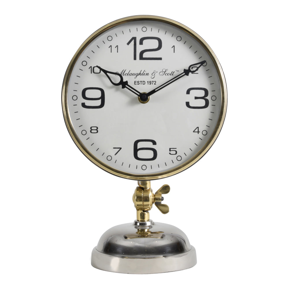 Libra Midnight Mayfair Collection Stollard Silver Nickel Mantel Clock With Gold Angle Adjuster And Detail