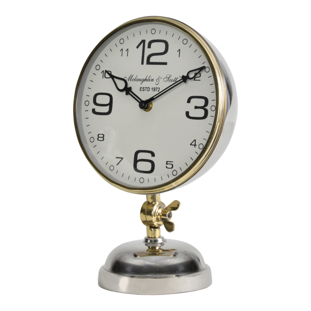 Product photograph of Libra Midnight Mayfair Collection - Stollard Silver Nickel Mantel Clock With Gold Angle Adjuster And Detail from Olivia's.