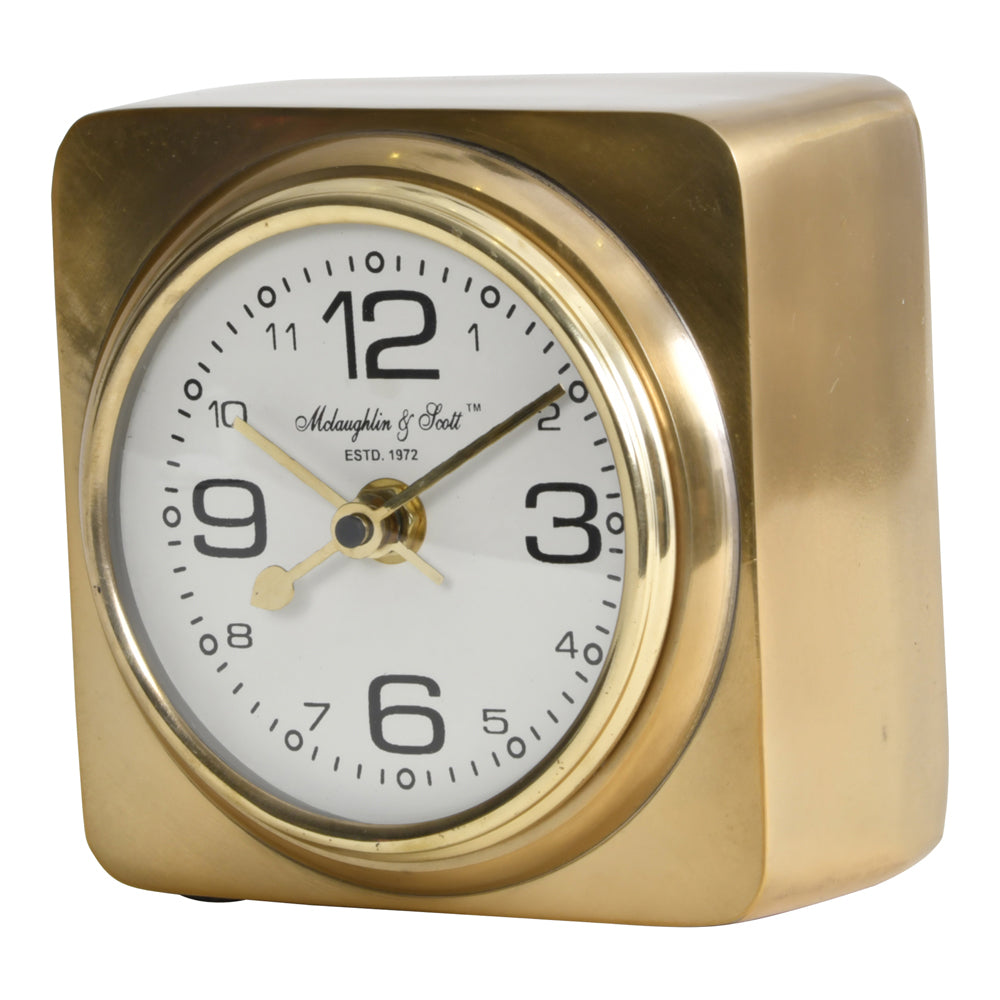 Product photograph of Libra Interiors Thompson Solid Aluminium Gold Square Carriage Mantel Clock from Olivia's