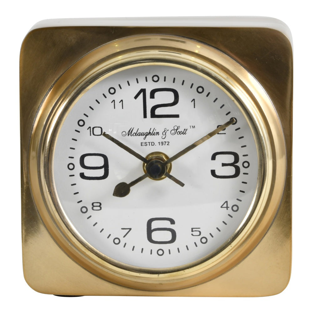 Product photograph of Libra Interiors Thompson Solid Aluminium Gold Square Carriage Mantel Clock from Olivia's.