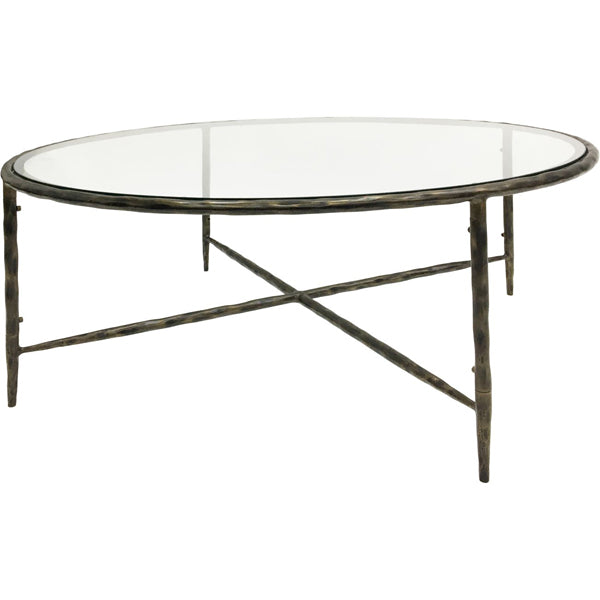 Product photograph of Libra Calm Neutral Collection - Patterdale Round Glass Top Coffee Table Dark Bronze Finish from Olivia's.