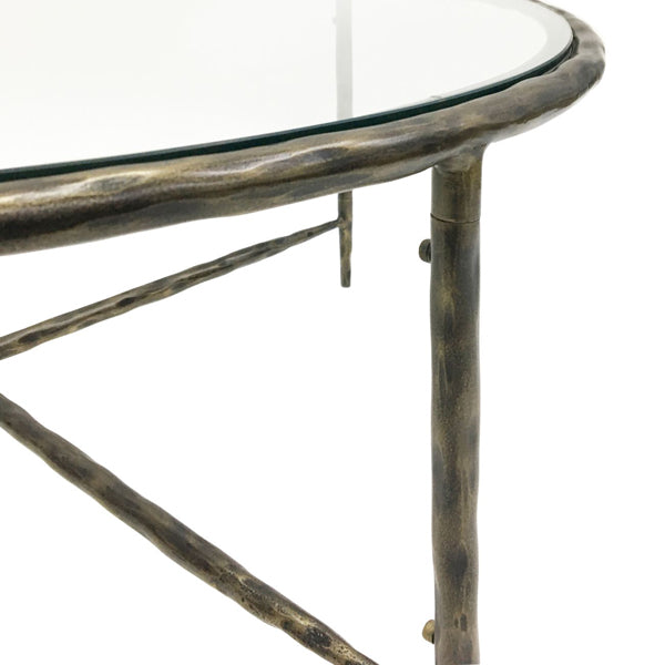 Product photograph of Libra Calm Neutral Collection - Patterdale Round Glass Top Coffee Table Dark Bronze Finish from Olivia's.