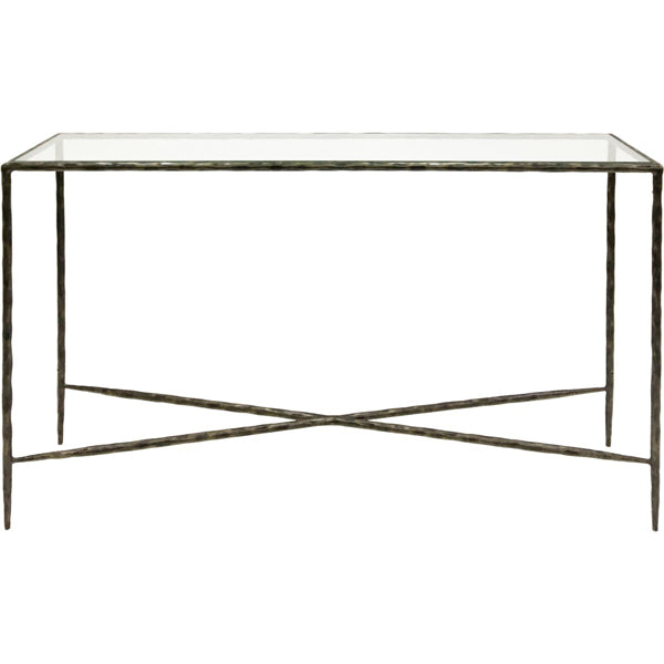 Product photograph of Libra Interiors Patterdale Glass Top Console Table Dark Bronze Small from Olivia's