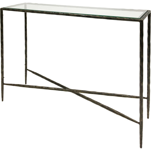 Product photograph of Libra Interiors Patterdale Glass Top Console Table Dark Bronze Large from Olivia's.