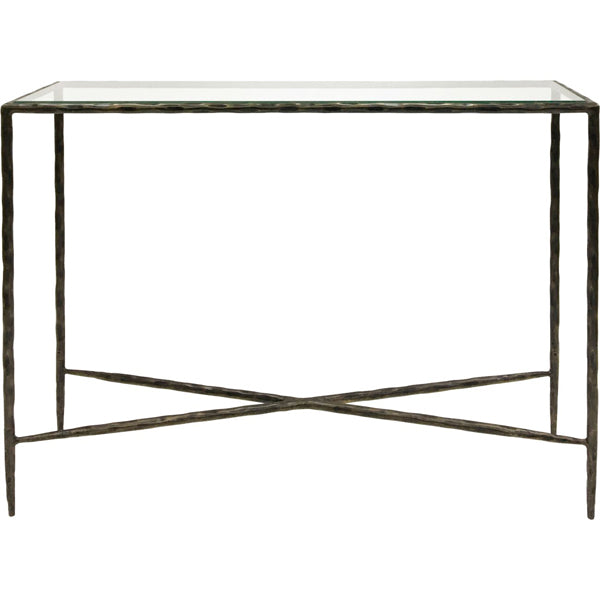 Product photograph of Libra Interiors Patterdale Glass Top Console Table Dark Bronze Small from Olivia's.