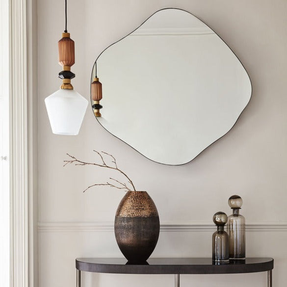 Product photograph of Libra Calm Neutral Collection - Organic Metal Framed Wall Mirror Oak Wood Finish Small from Olivia's.