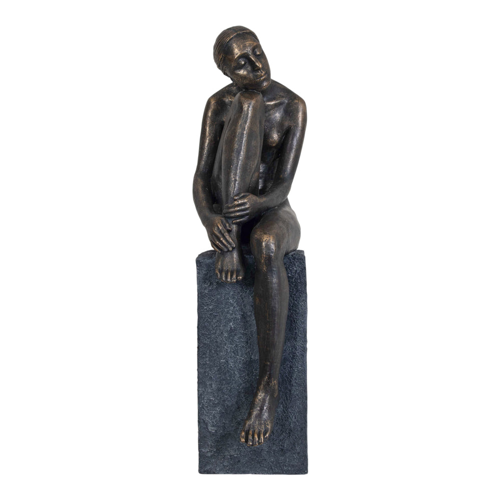 Product photograph of Libra Calm Neutral Collection - Thinking Lady Sculpture In Bronze Resin from Olivia's