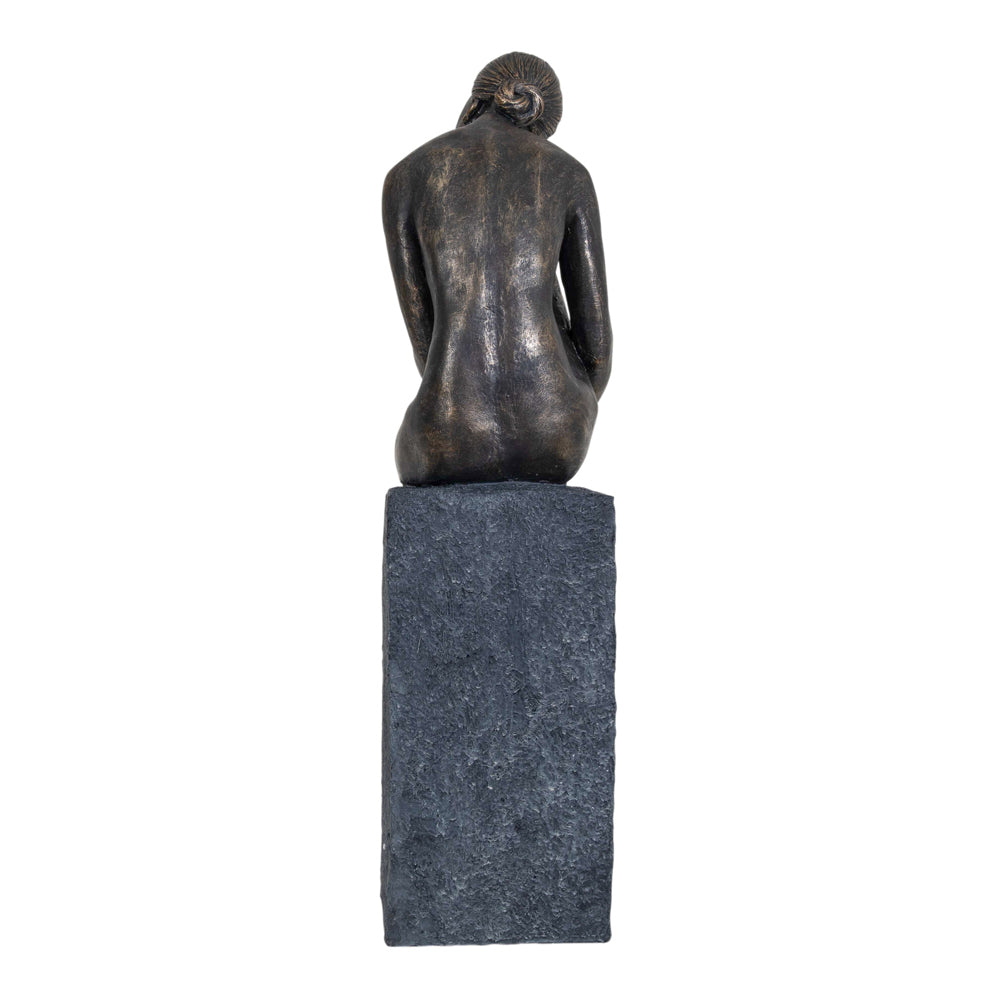 Product photograph of Libra Interiors Thinking Lady Sculpture In Bronze Resin from Olivia's.