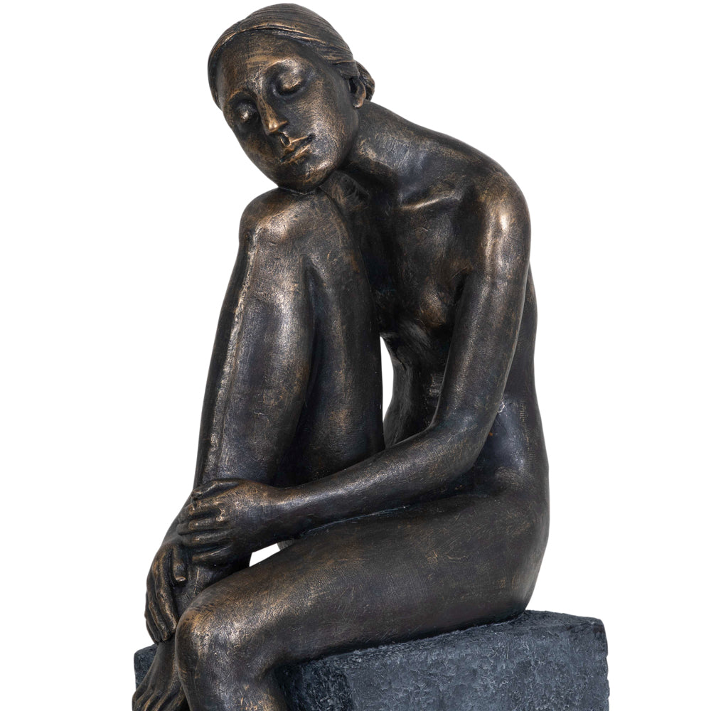 Product photograph of Libra Calm Neutral Collection - Thinking Lady Sculpture In Bronze Resin from Olivia's.