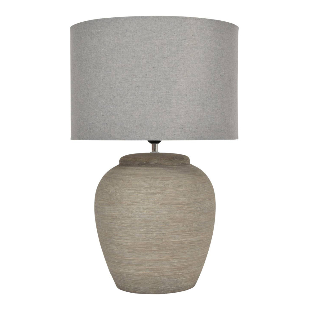 Product photograph of Libra Calm Neutral Collection - Baslow Etched Grey Small Ceramic Table Lamp from Olivia's