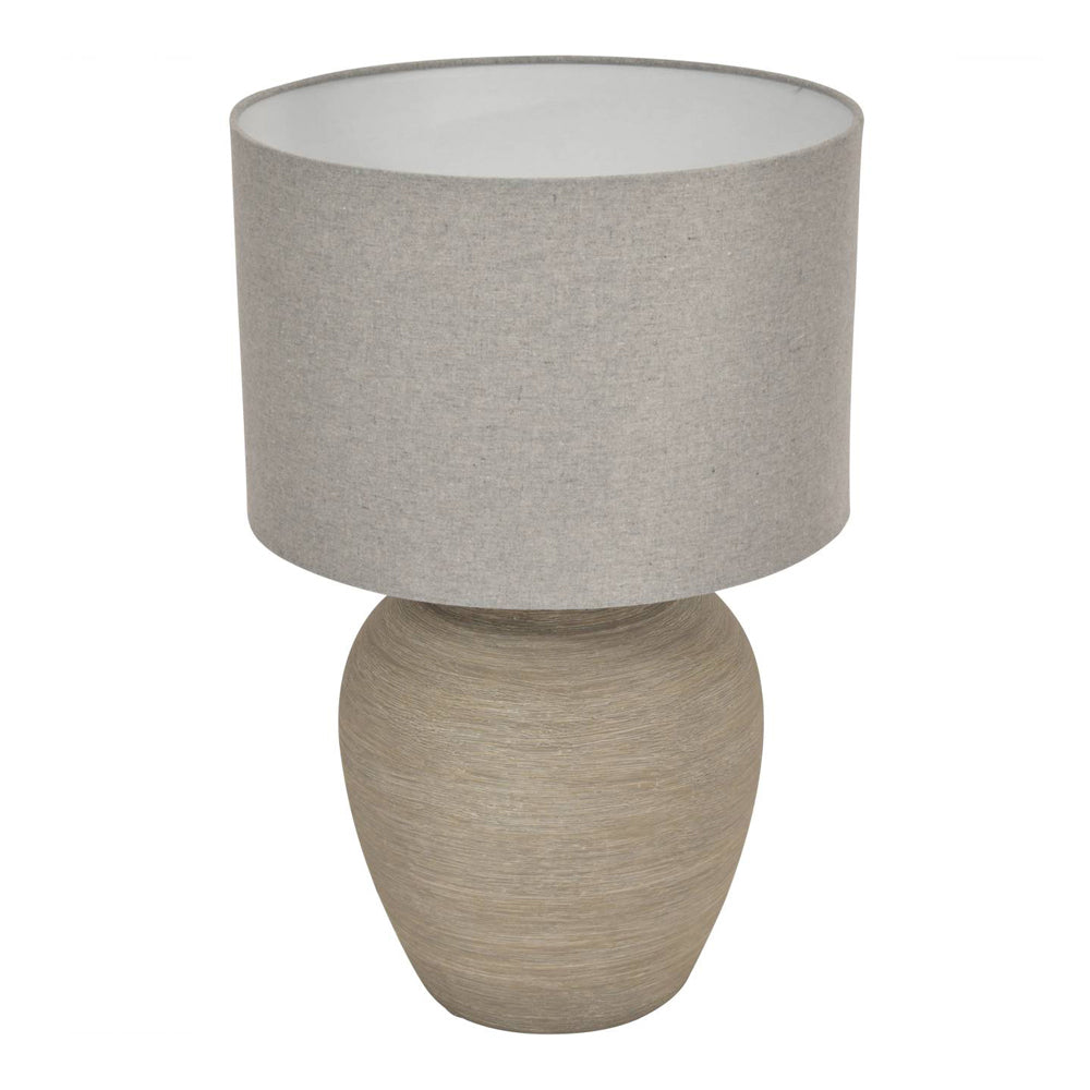 Product photograph of Libra Calm Neutral Collection - Baslow Etched Grey Small Ceramic Table Lamp from Olivia's.