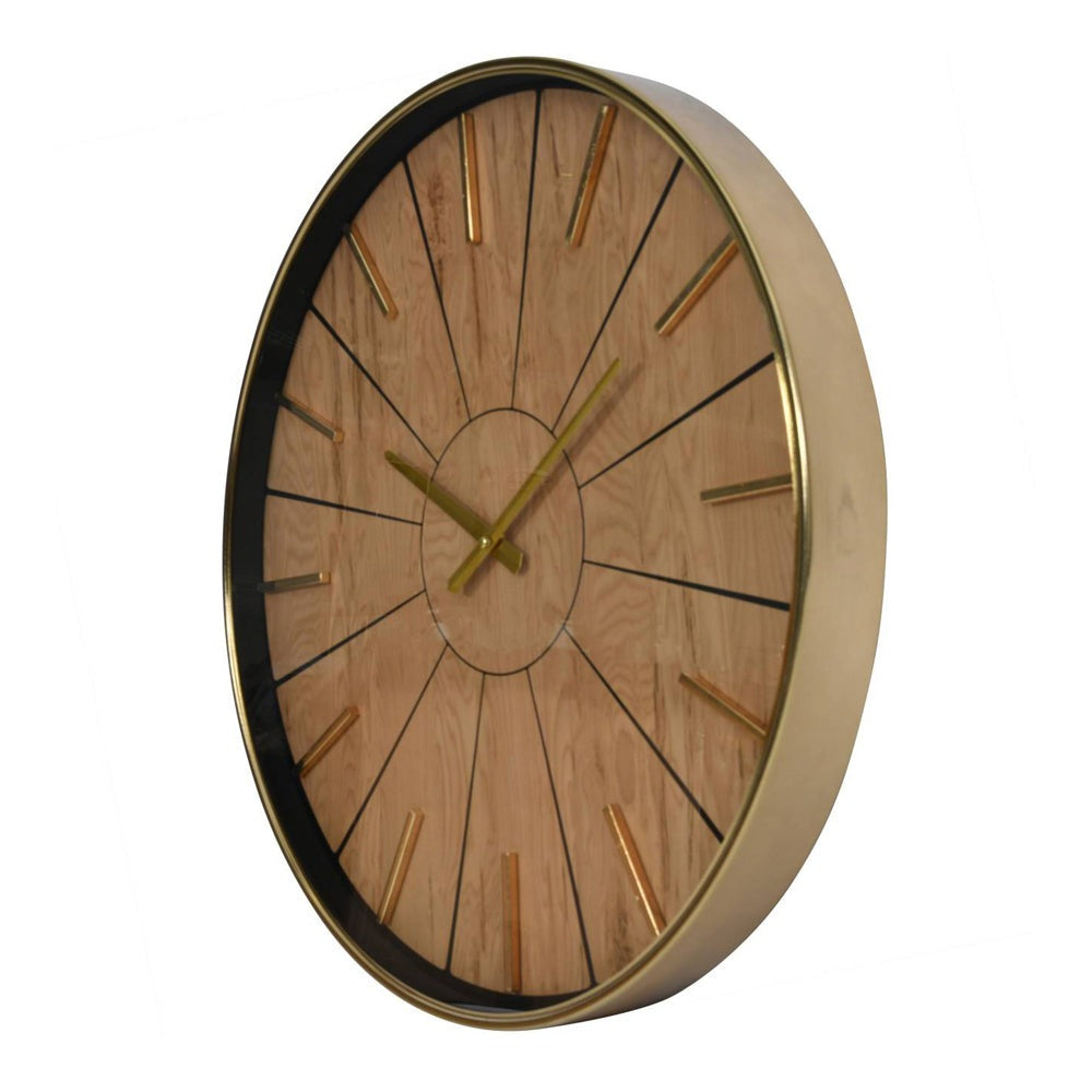Product photograph of Libra Urban Botanic Collection - Riley 60 Cm Gold And Wood Effect Wall Clock from Olivia's.