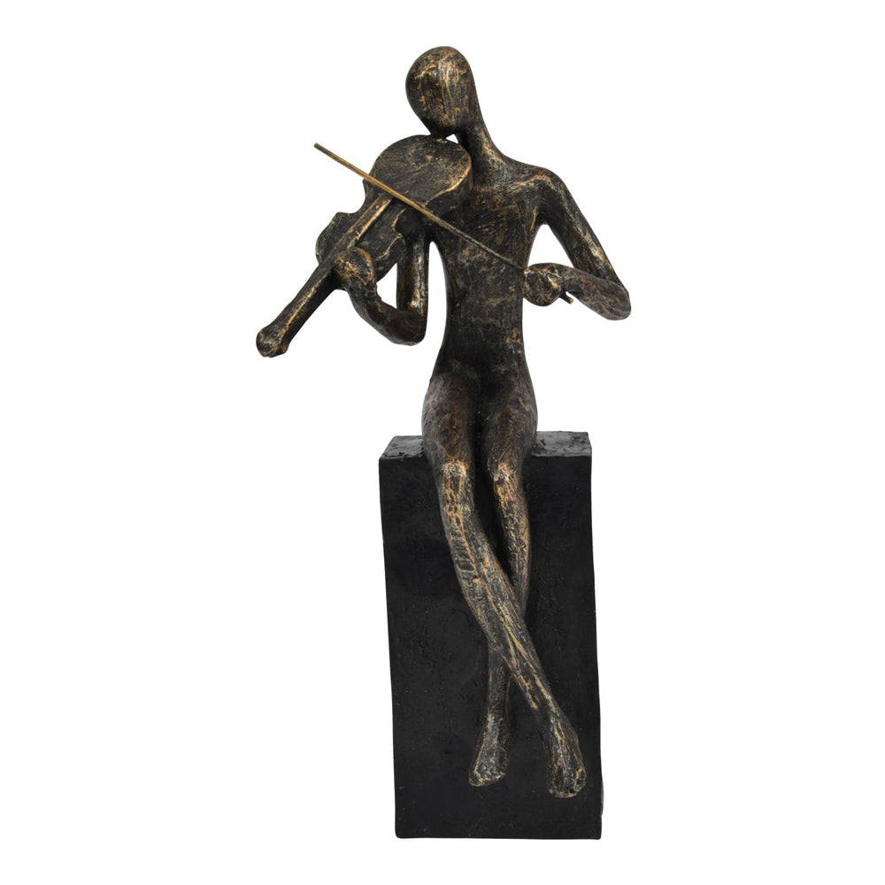 Product photograph of Libra Calm Neutral Collection - Antique Bronze Vanessa Violinist On Block Sculpture from Olivia's