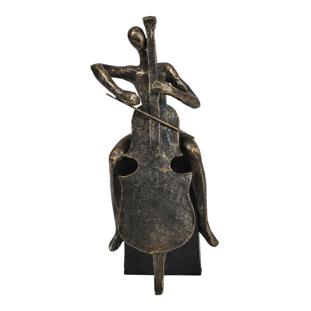 Product photograph of Libra Calm Neutral Collection - Antique Bronze Jackie Cellist On Block Sculpture from Olivia's