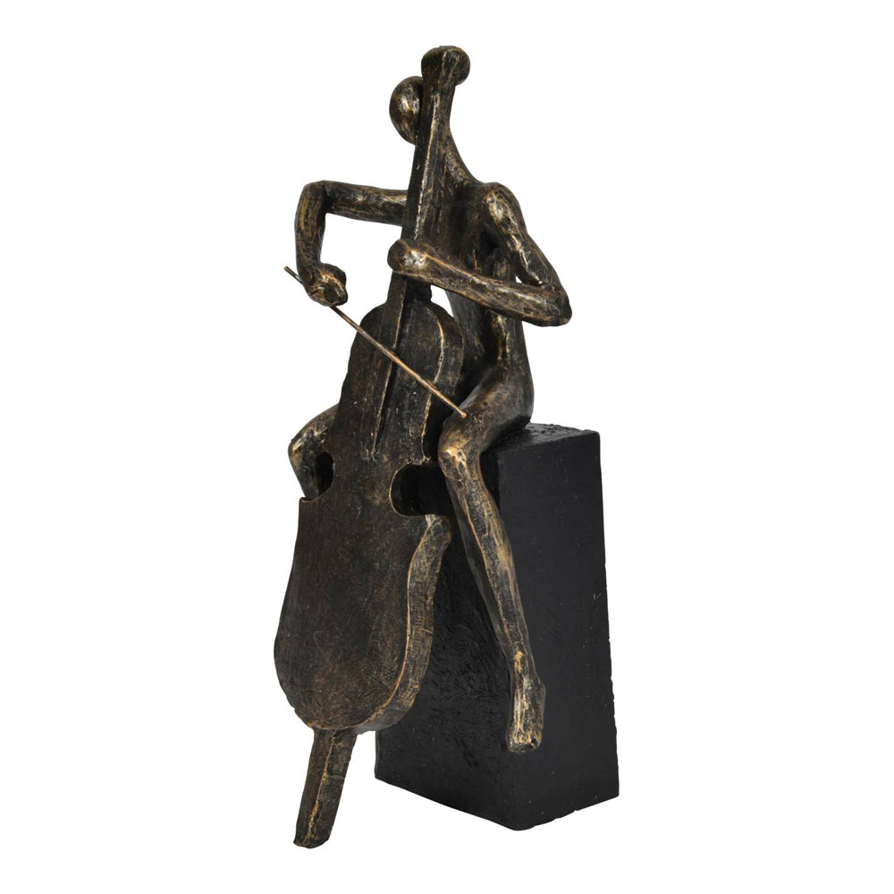 Product photograph of Libra Calm Neutral Collection - Antique Bronze Jackie Cellist On Block Sculpture from Olivia's.