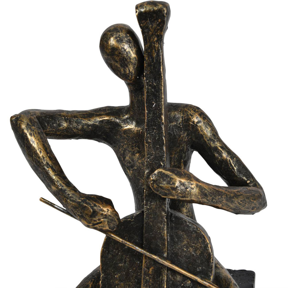 Product photograph of Libra Calm Neutral Collection - Antique Bronze Jackie Cellist On Block Sculpture from Olivia's.