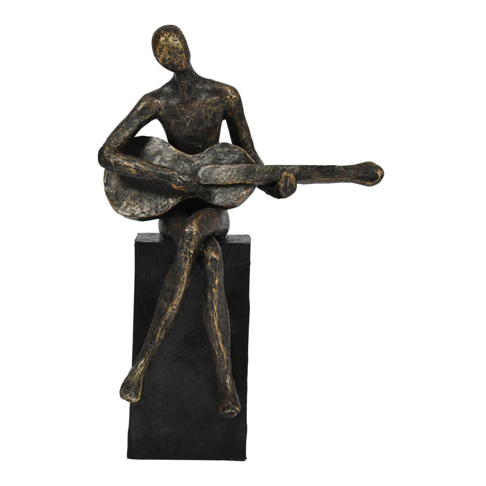 Libra Antique Bronze Edward Guitarist On Block Sculpture