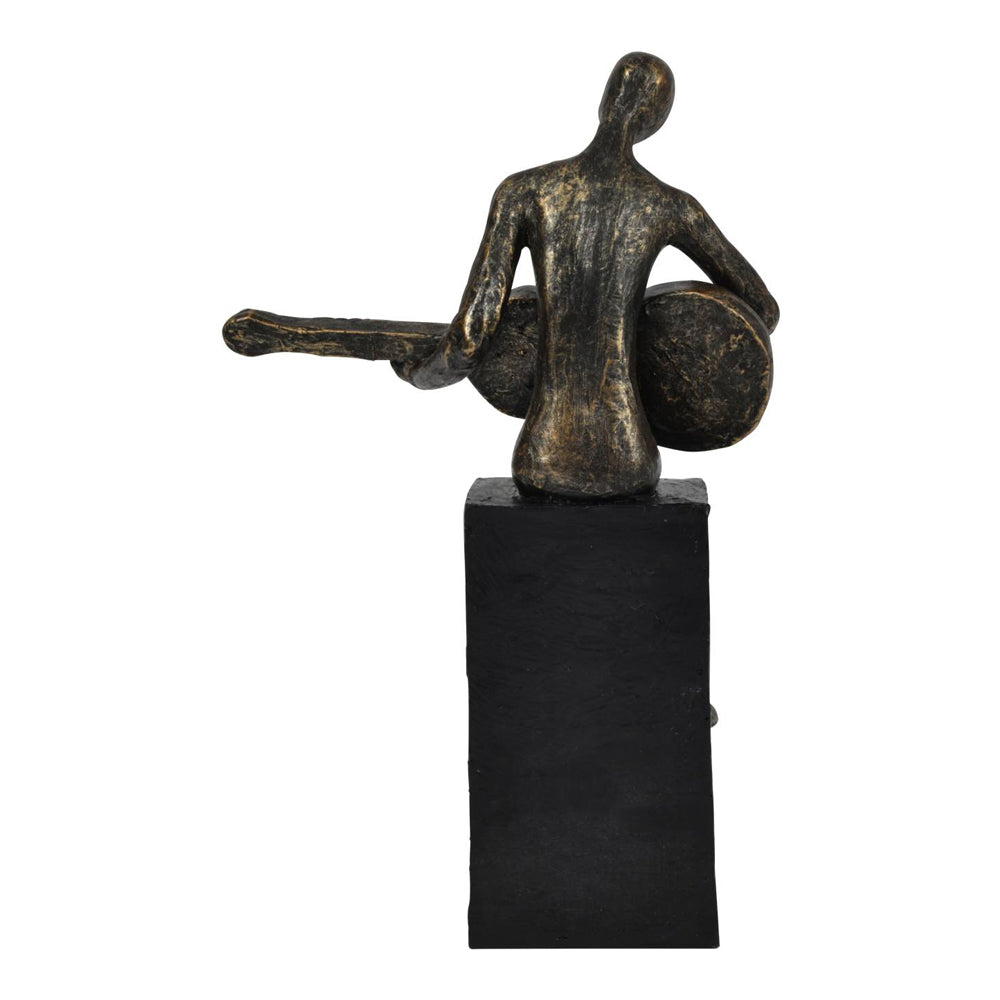 Product photograph of Libra Calm Neutral Collection - Antique Bronze Edward Guitarist On Block Sculpture from Olivia's.