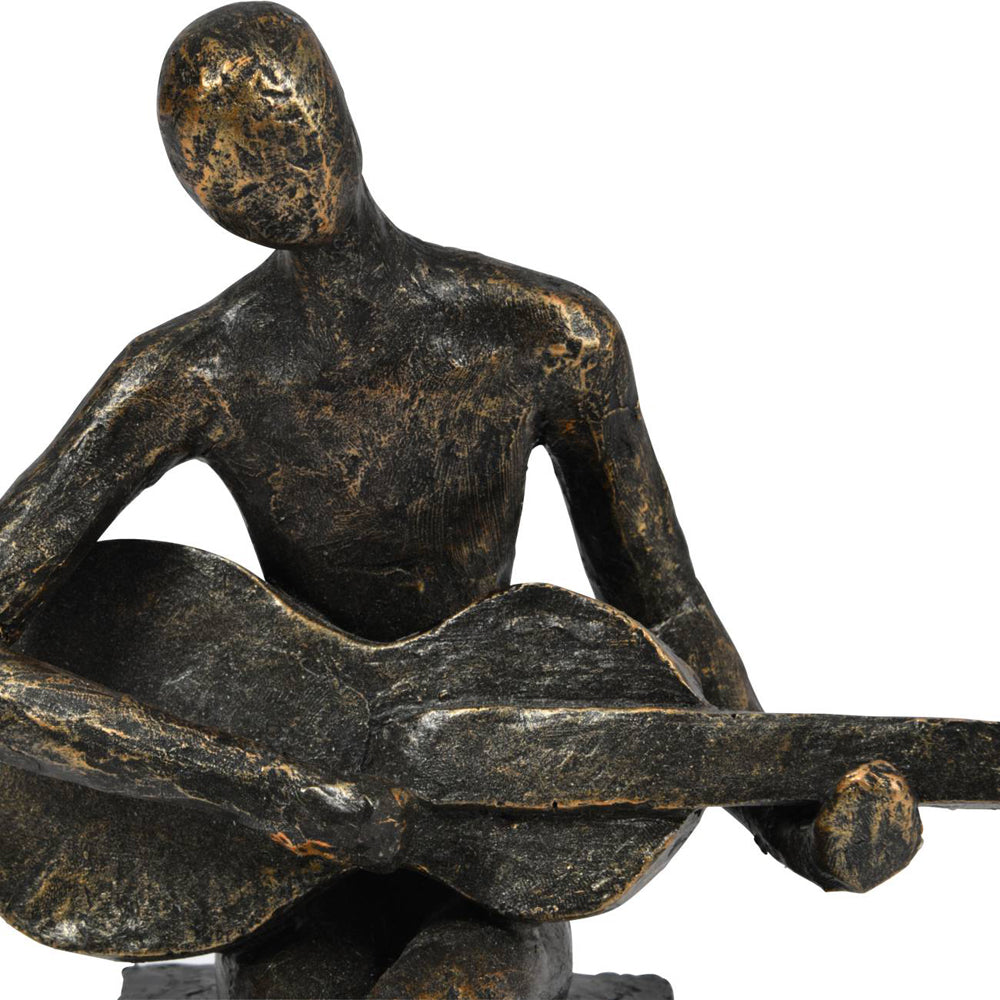 Product photograph of Libra Calm Neutral Collection - Antique Bronze Edward Guitarist On Block Sculpture from Olivia's.