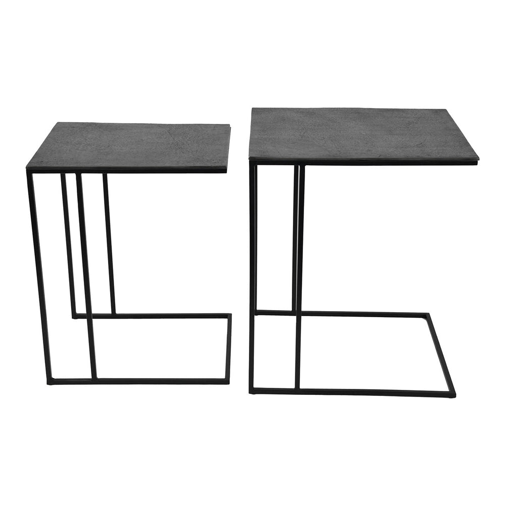 Libra Luna Set Of 2 Graphite Textured Aluminium Side Tables