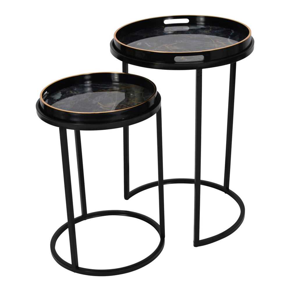 Product photograph of Libra Interiors Vesuvius Black And Gold Set Of 2 Tables from Olivia's