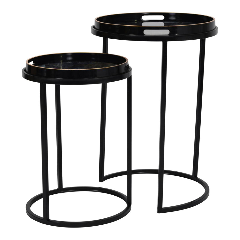 Product photograph of Libra Interiors Vesuvius Black And Gold Set Of 2 Tables from Olivia's.