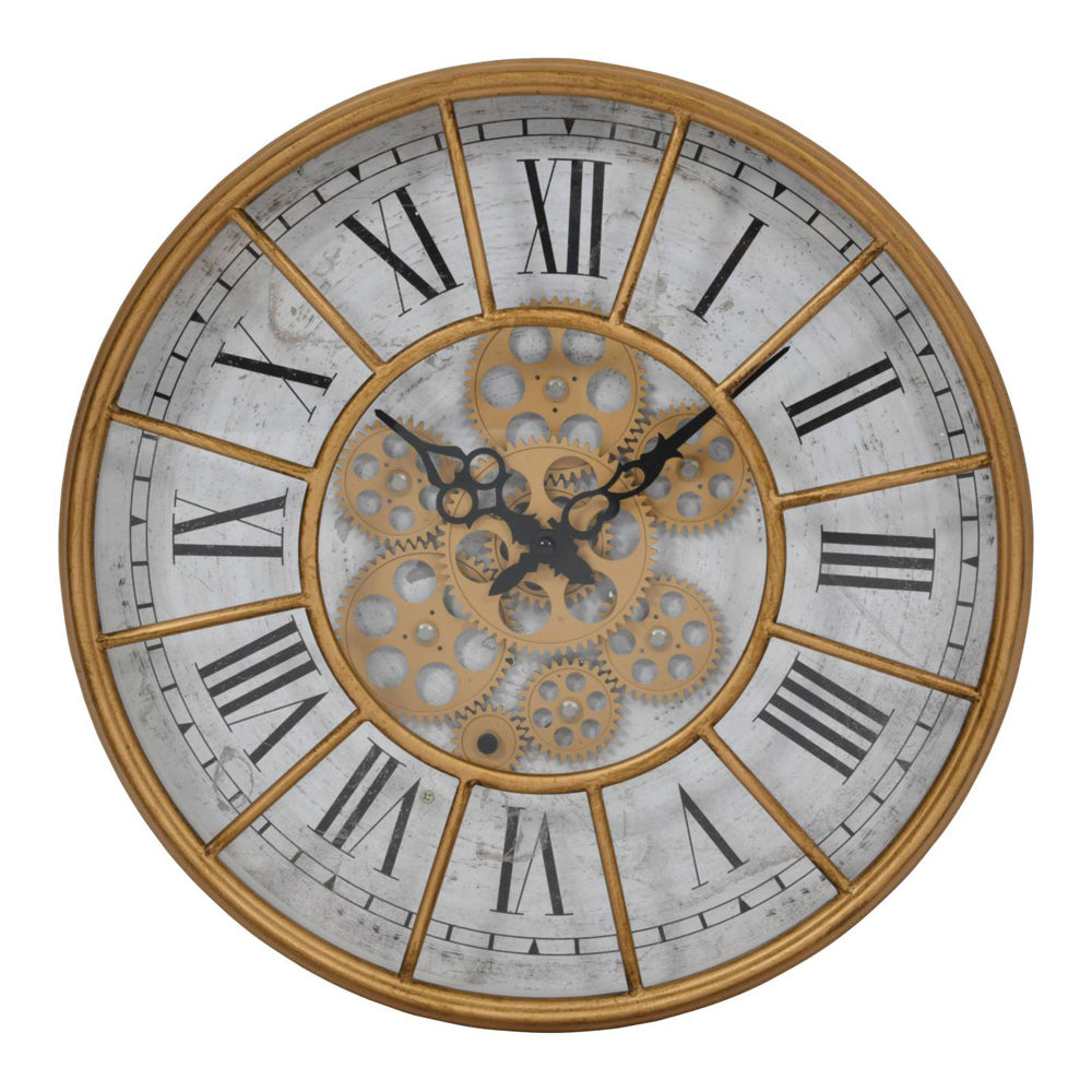 Product photograph of Libra Urban Botanic Collection - Blackwell Gold Skeleton Moving Cog Clock from Olivia's