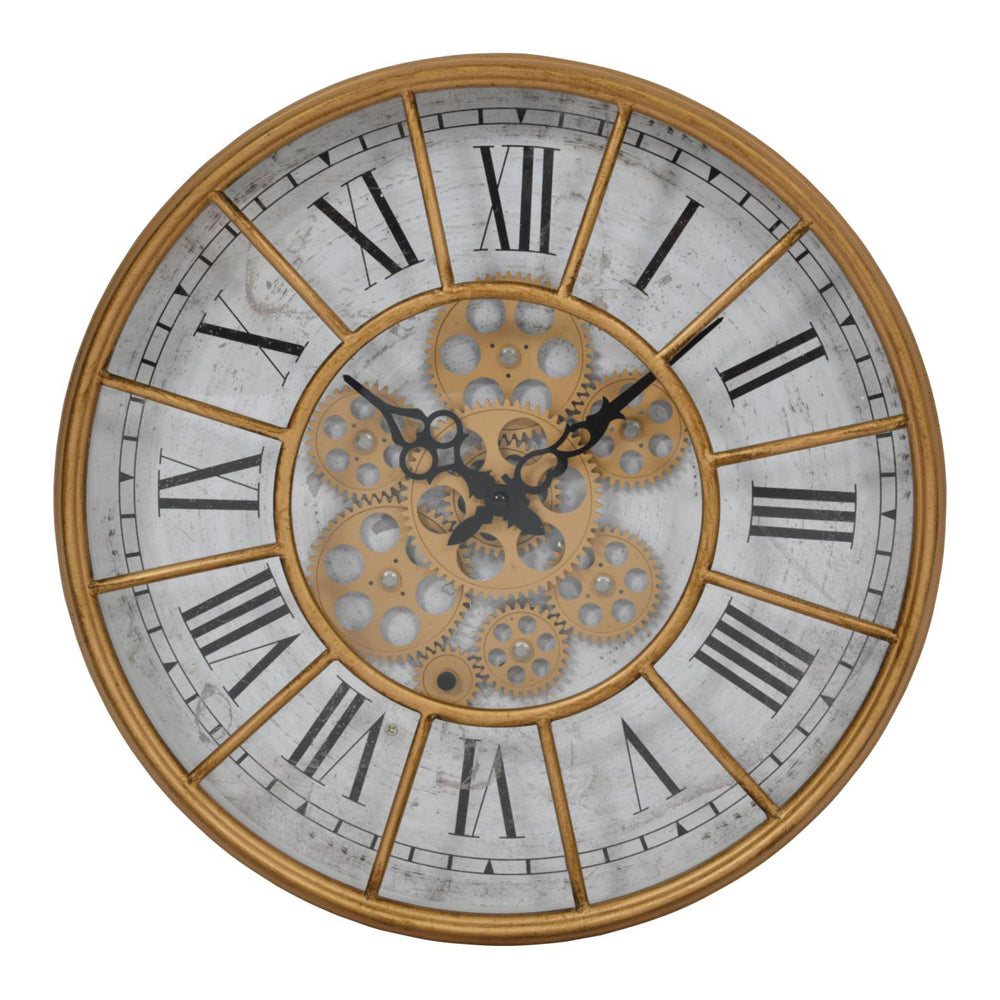 Product photograph of Libra Interiors Blackwell Gold Skeleton Moving Cog Clock from Olivia's