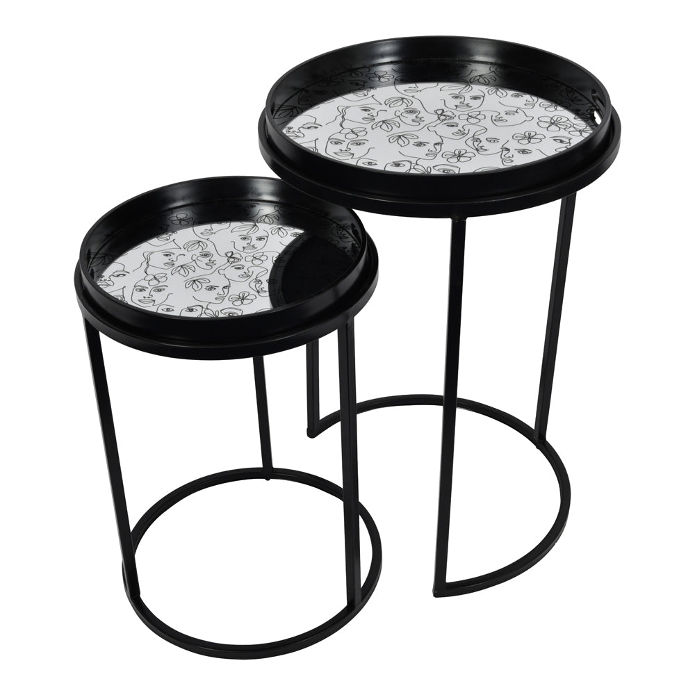 Libra Linework Faces Set Of Two Side Tables