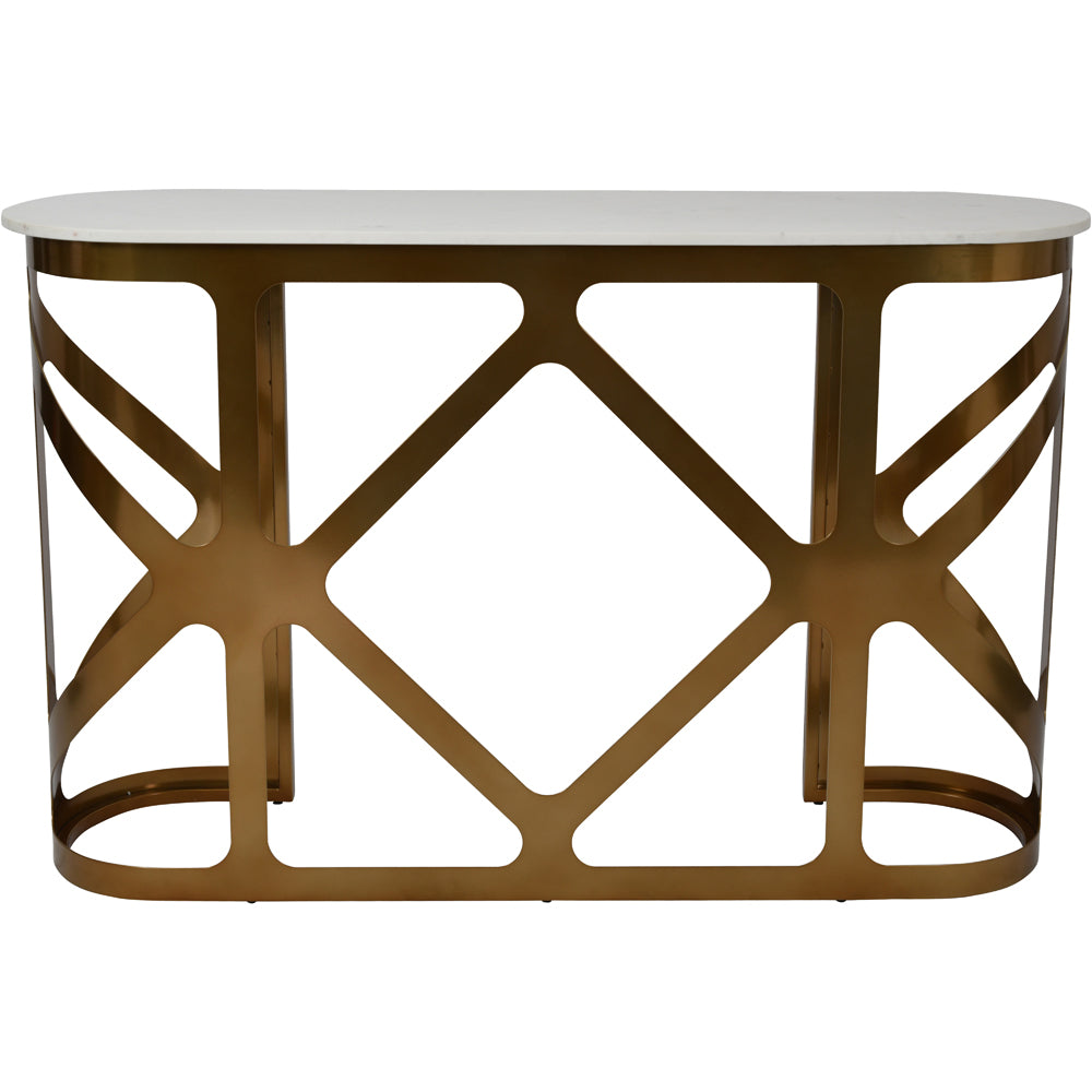 Libra Luxurious Glamour Collection Metropolitan Console Table Satin Bronze With Off White Marble Top
