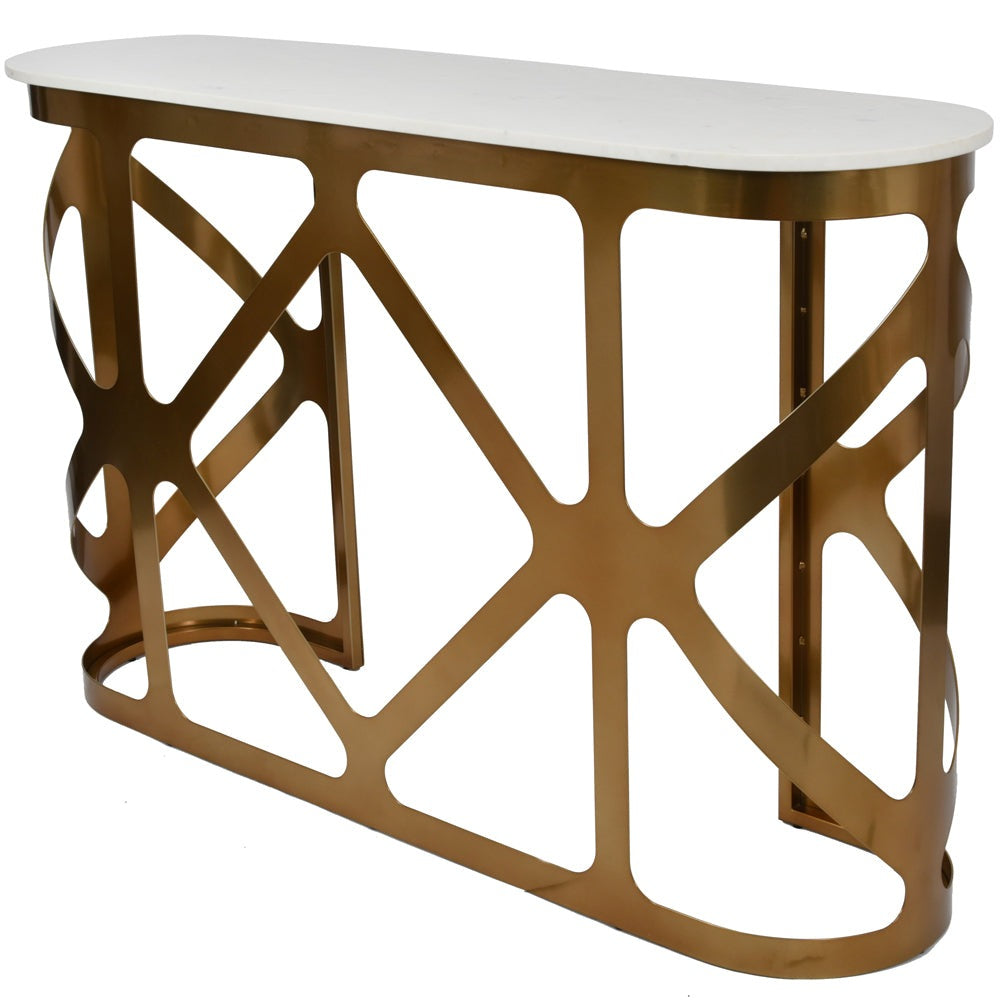 Product photograph of Libra Interiors Metropolitan Console Table Satin Bronze With Off-white Marble Top from Olivia's.