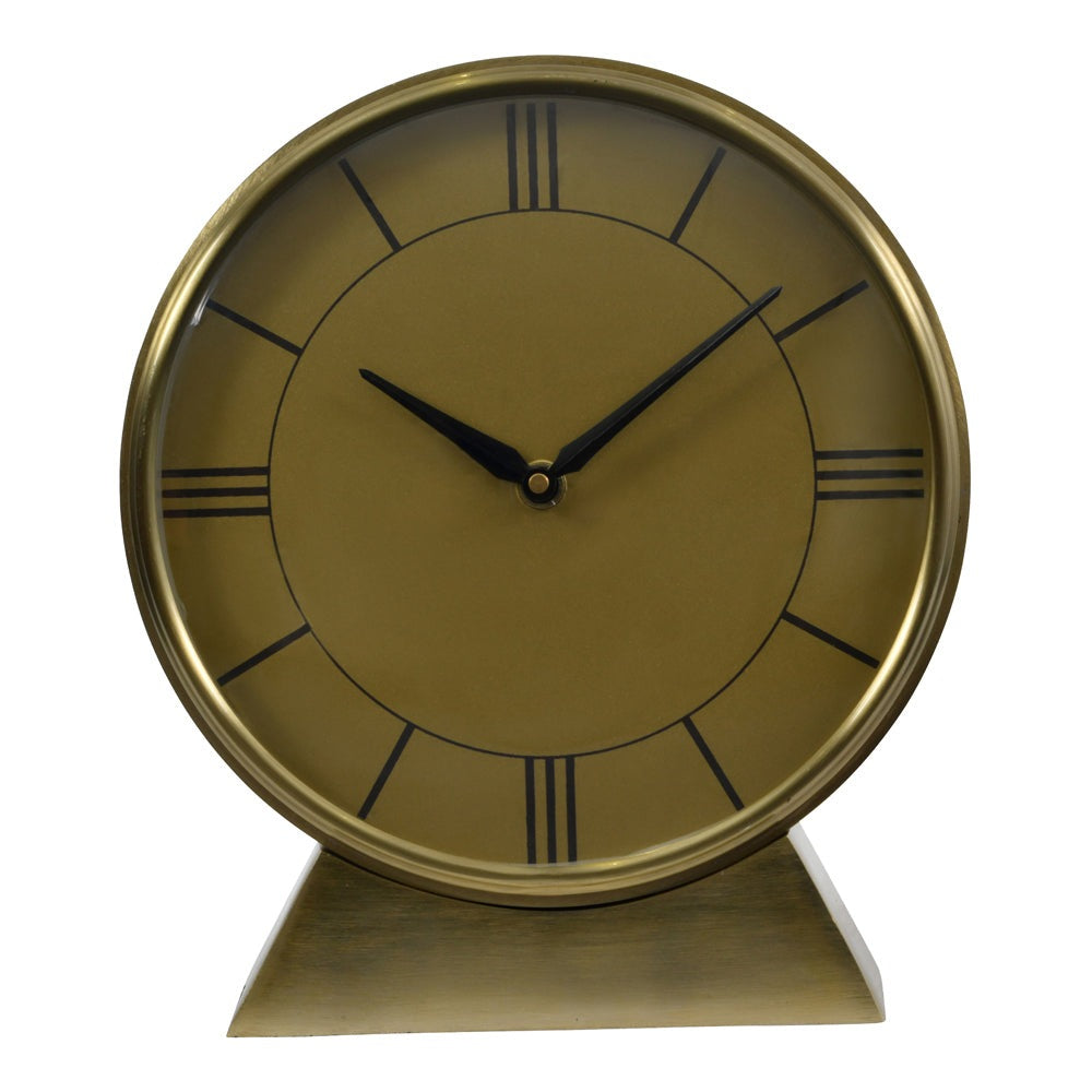 Product photograph of Libra Urban Botanic Collection - Whitmore Brass Round Mantel Clock from Olivia's