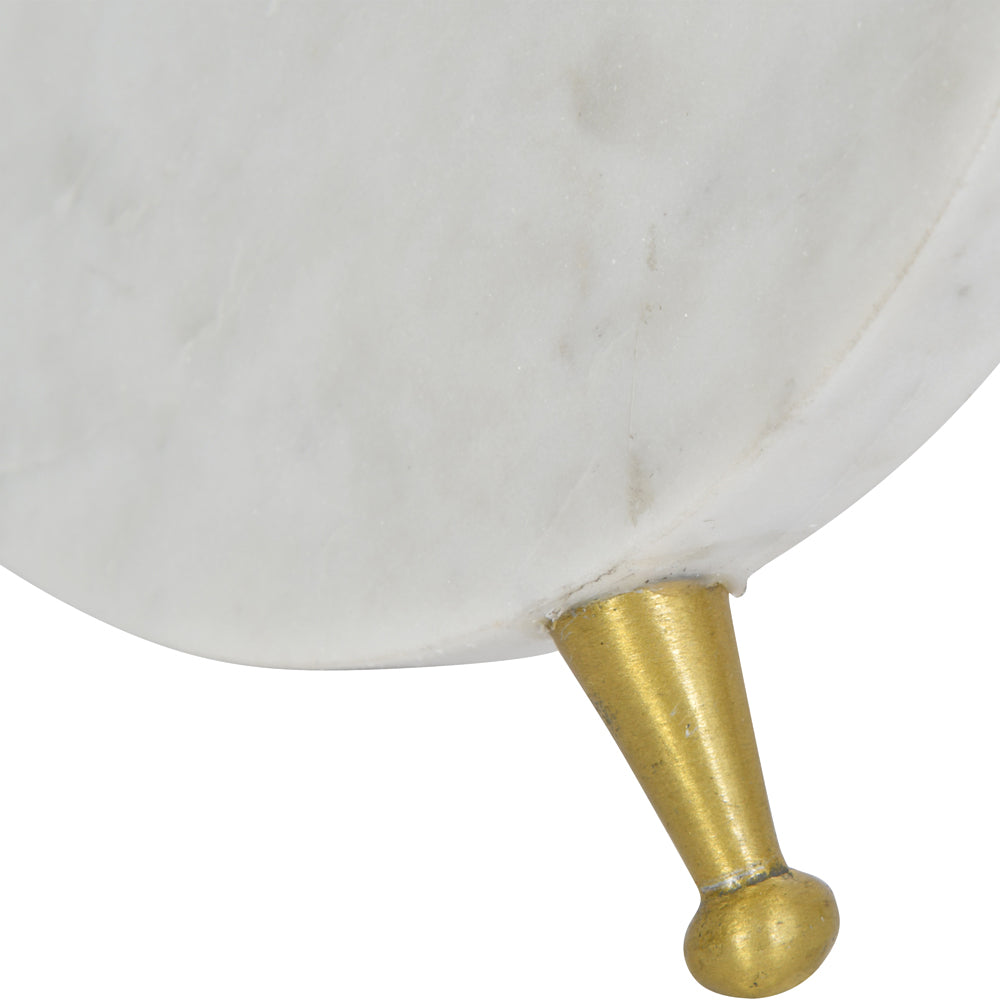 Product photograph of Libra Luxurious Glamour Collection - Round White Marble Mantel Clock On Gold Metal Stand from Olivia's.