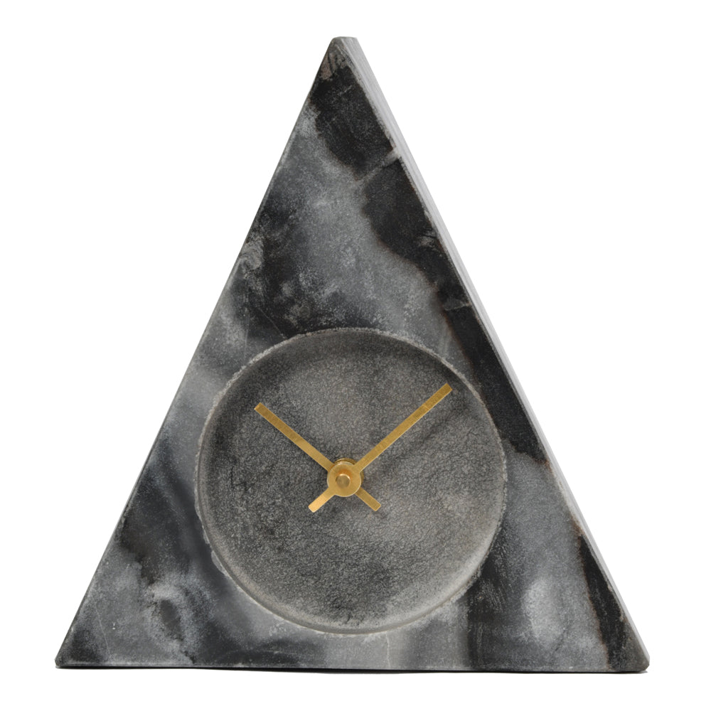 Product photograph of Libra Midnight Mayfair Collection - Grey Marble Triangular Mantel Clock from Olivia's