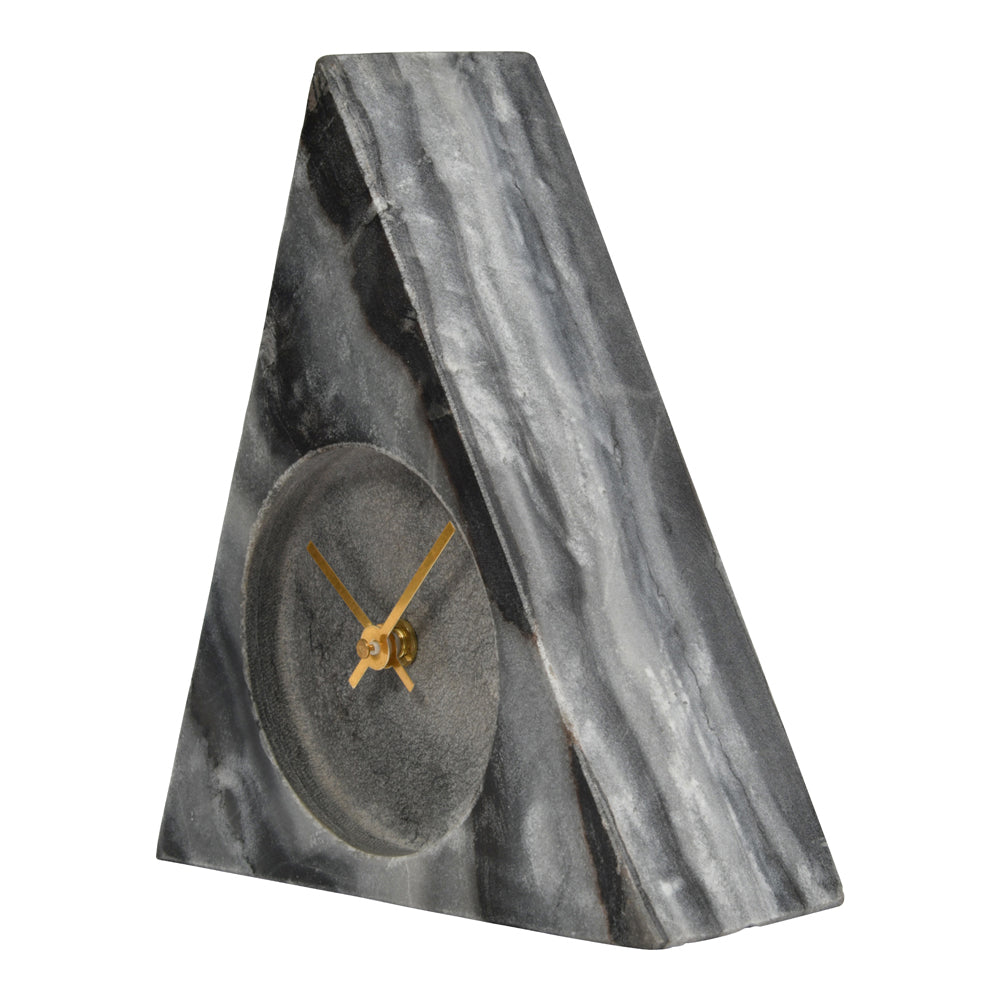 Product photograph of Libra Midnight Mayfair Collection - Grey Marble Triangular Mantel Clock from Olivia's.
