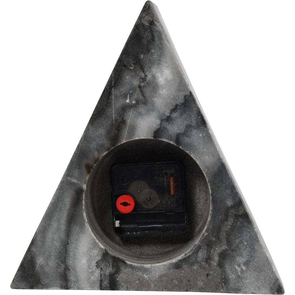 Product photograph of Libra Midnight Mayfair Collection - Grey Marble Triangular Mantel Clock from Olivia's.