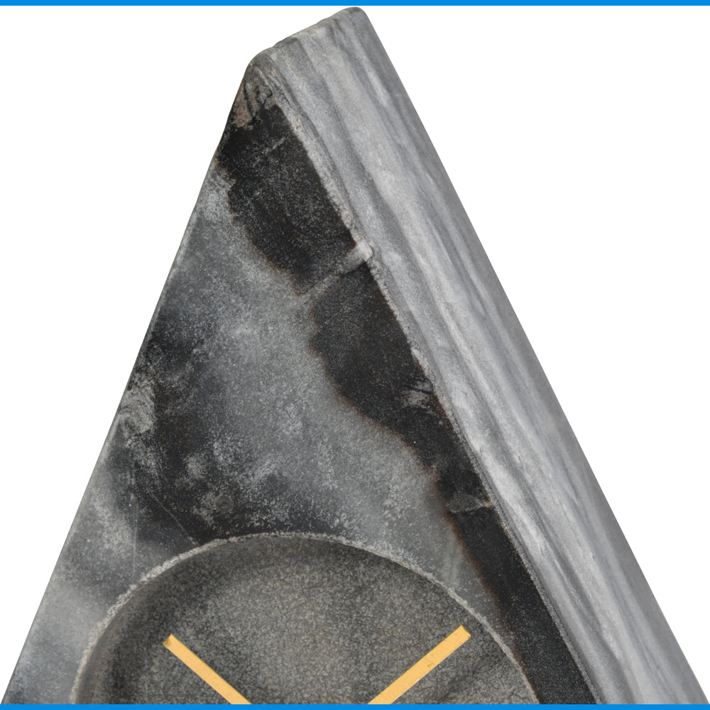 Product photograph of Libra Midnight Mayfair Collection - Grey Marble Triangular Mantel Clock from Olivia's.